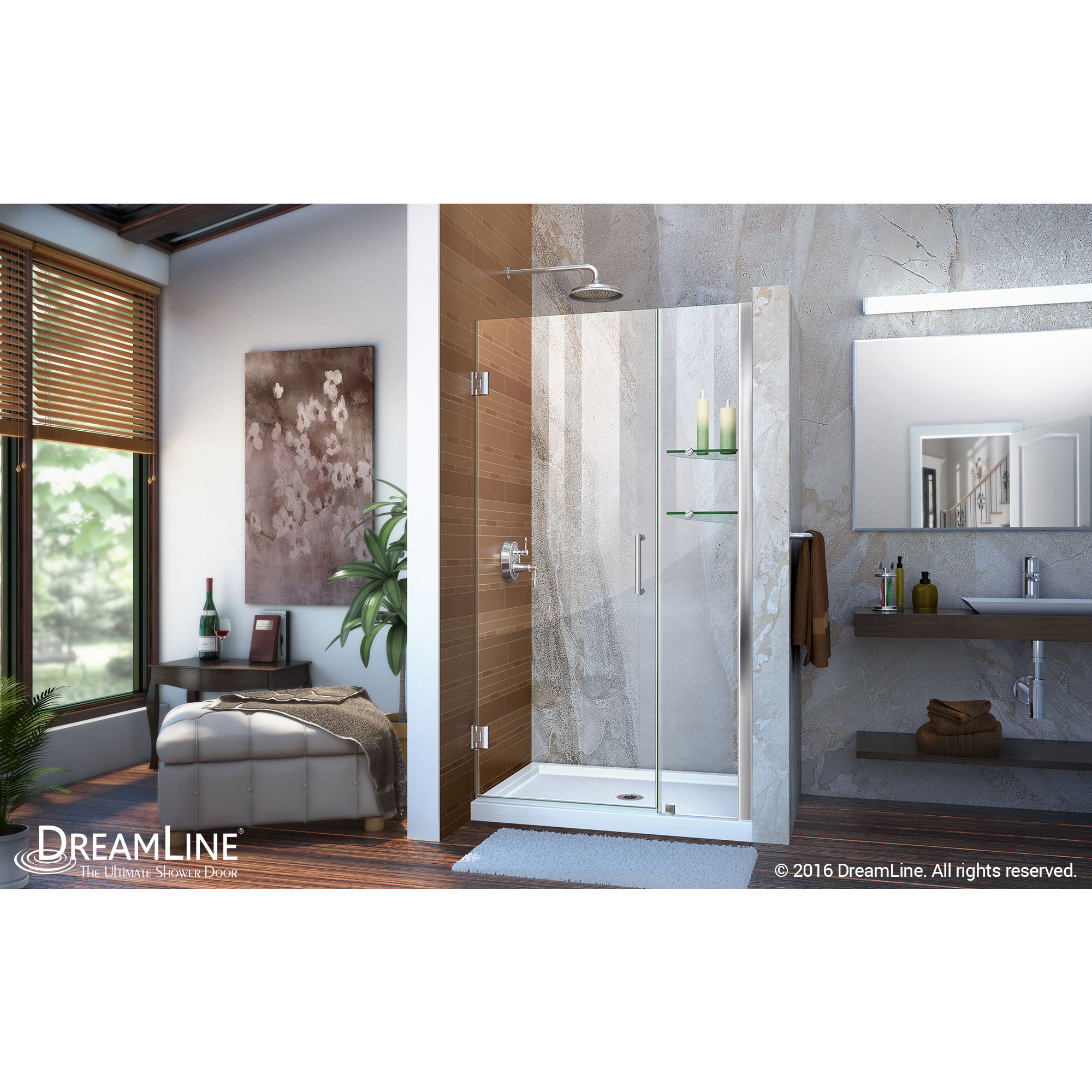 Unidoor 39 to 40" Frameless Hinged Shower Door, Clear 3/8" Glass Door, Chrome