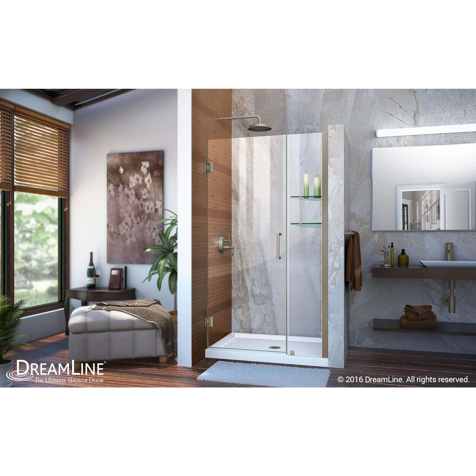 Unidoor 42 to 43" Frameless Hinged Shower Door, Clear 3/8" Glass Door, Brushed Nickel