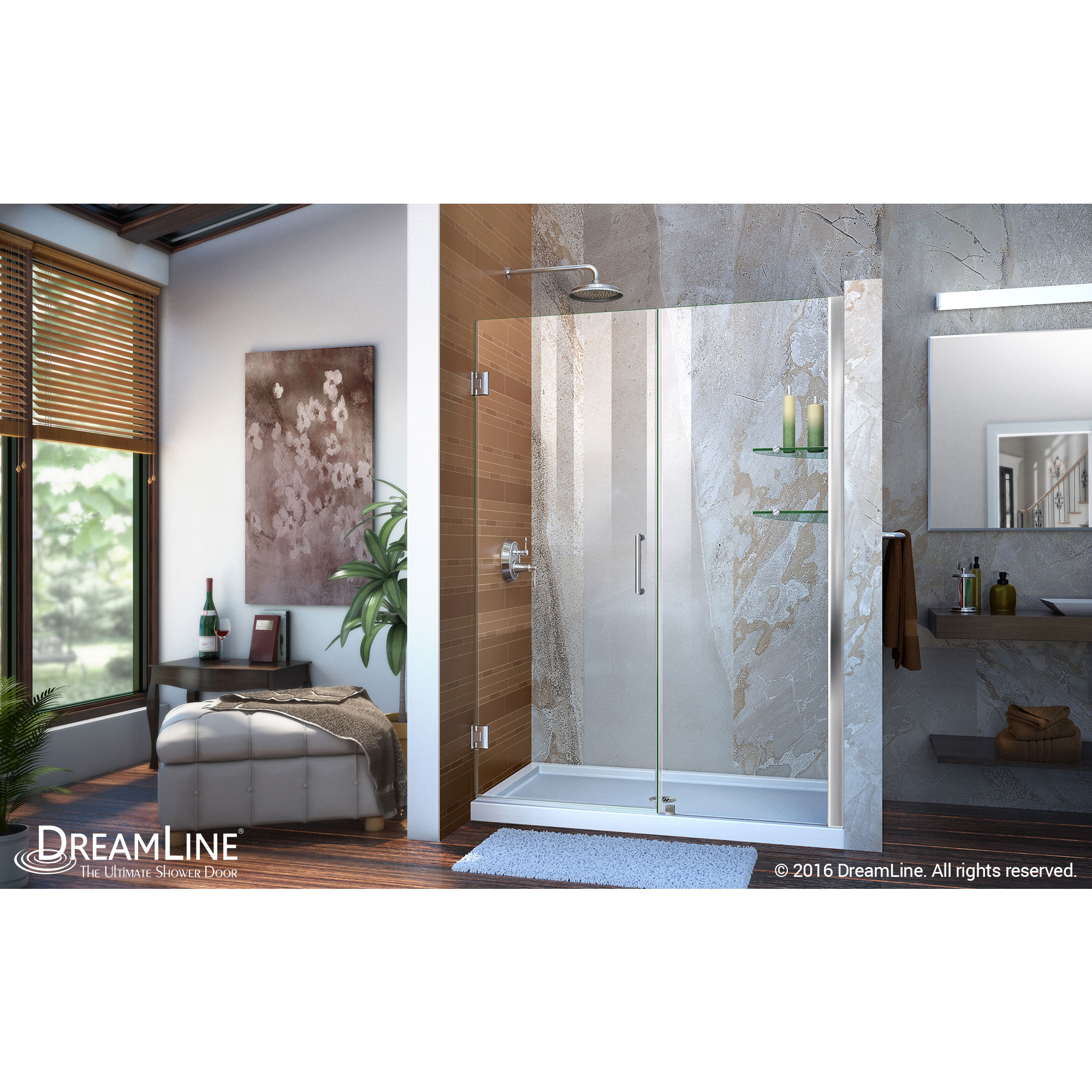 Unidoor 47 to 48" Frameless Hinged Shower Door, Clear 3/8" Glass Door, Chrome