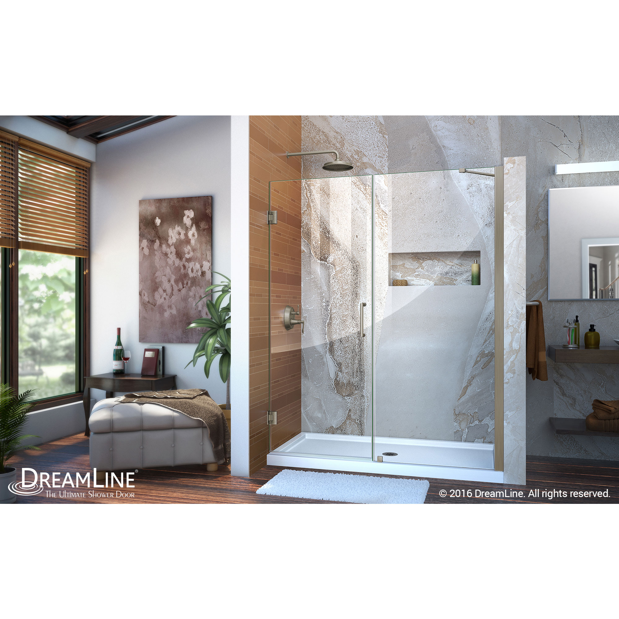 Unidoor 60 to 61" Frameless Hinged Shower Door, Clear 3/8" Glass Door, Brushed Nickel