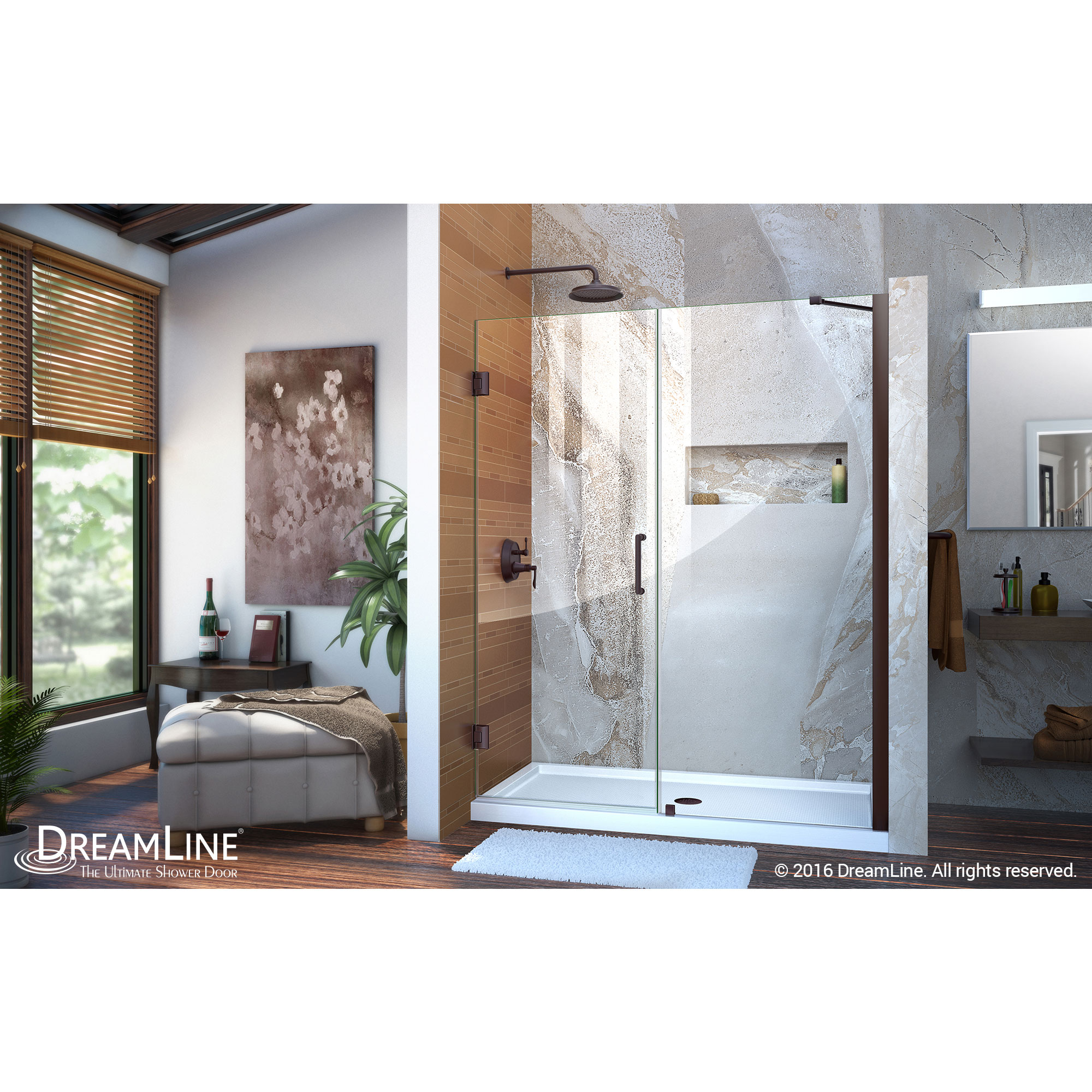 Unidoor 60 to 61" Frameless Hinged Shower Door, Clear 3/8" Glass Door, Oil Rubbed Bronze