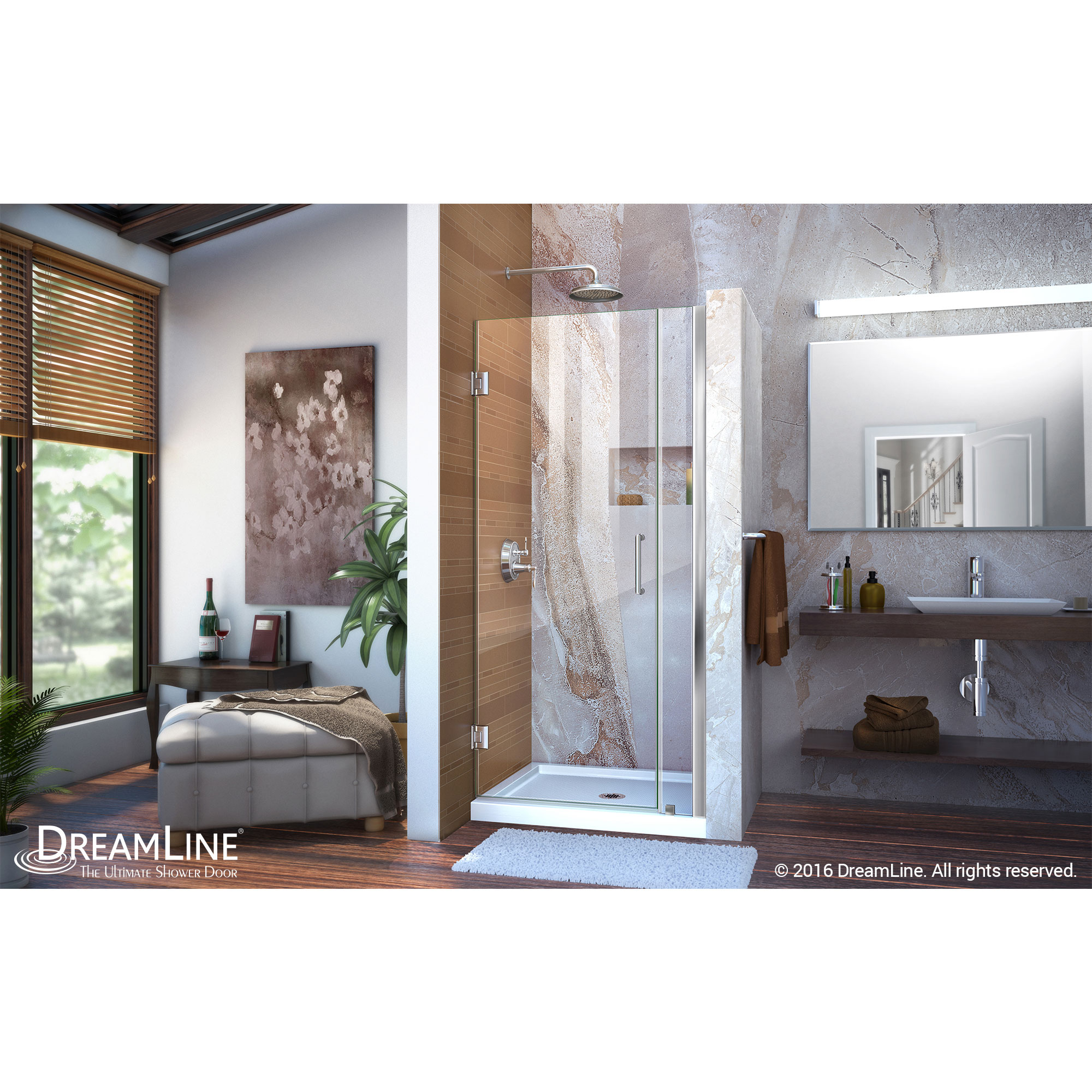 Unidoor 33 to 34" Frameless Hinged Shower Door, Clear 3/8" Glass Door, Chrome