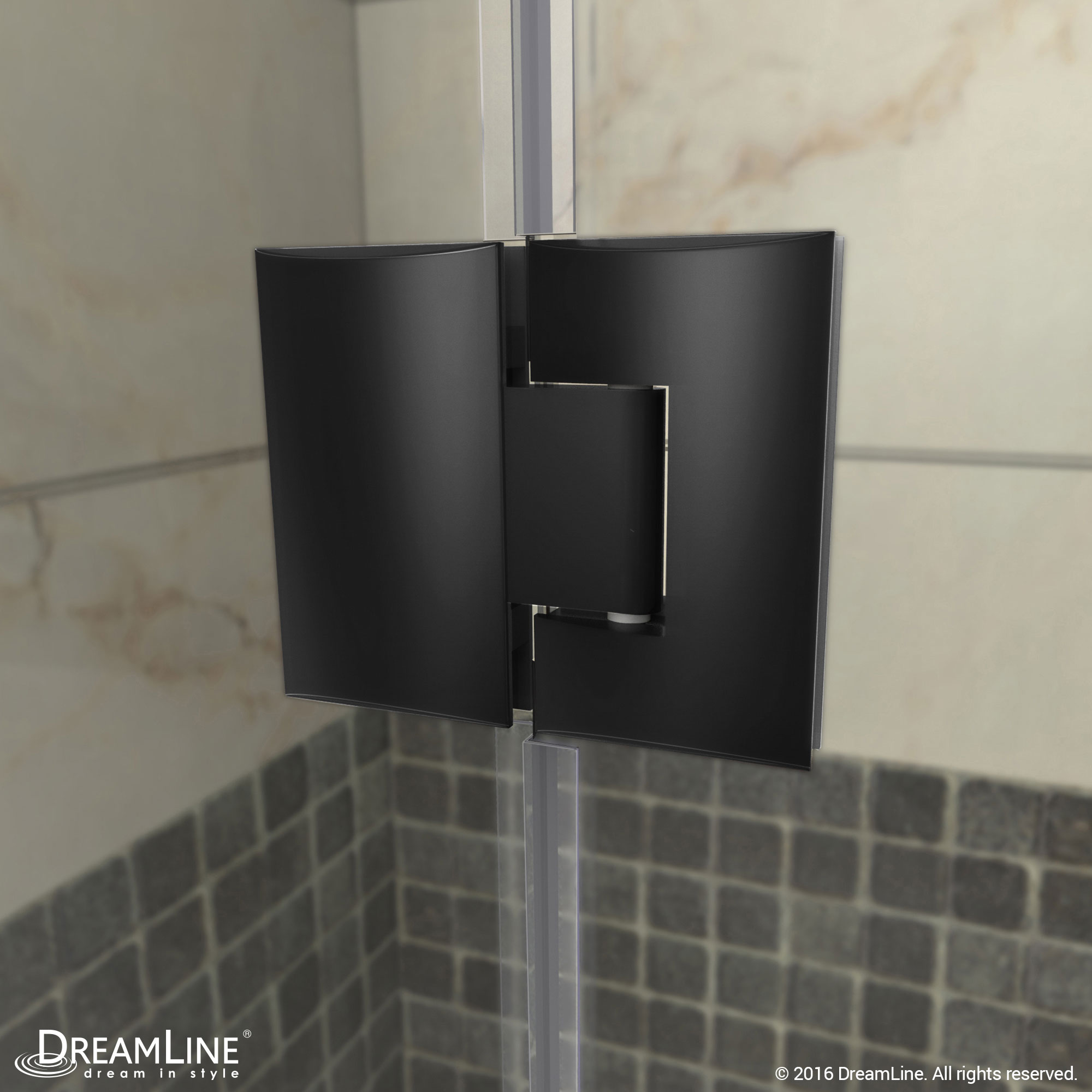 DreamLine Prism Lux 40 in. x 40 in. Frameless Hinged Corner Shower Enclosure in Satin Black with Black Acrylic Base Kit
