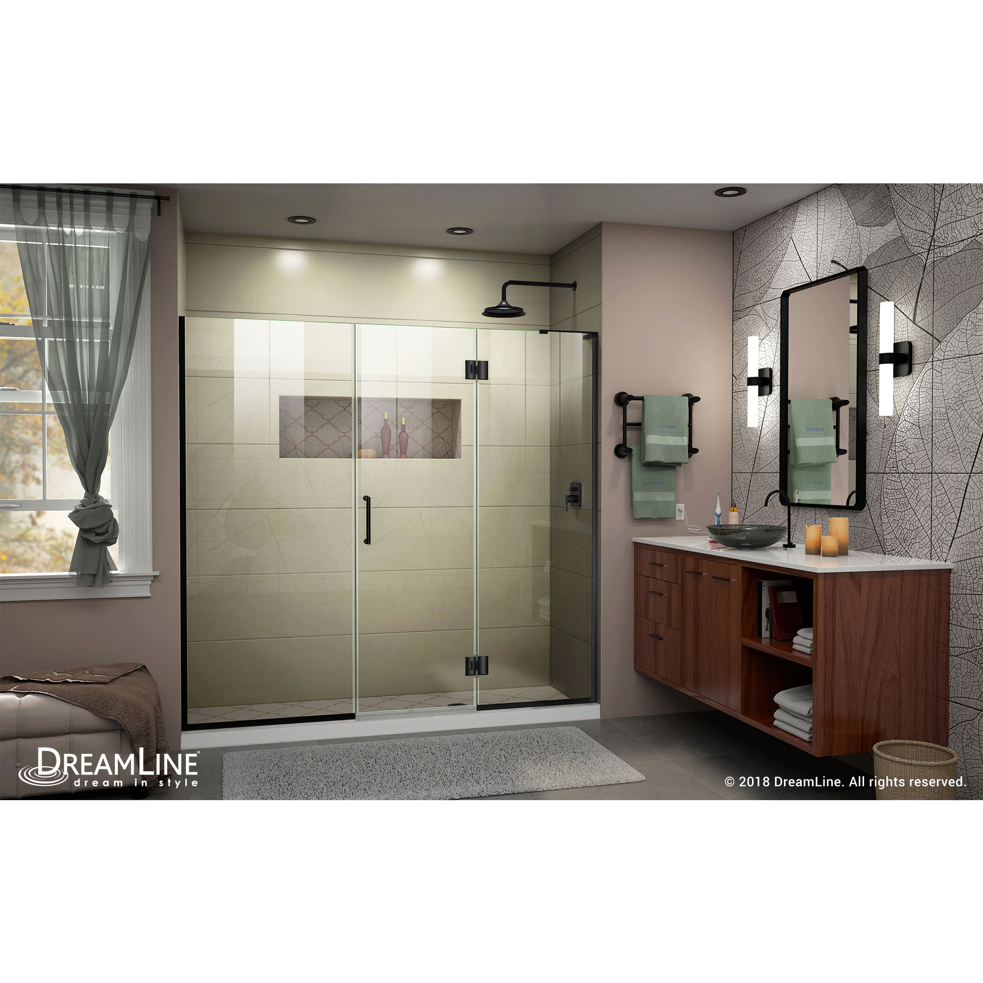 DreamLine Unidoor-X 64 1/2-65 in. W x 72 in. H Frameless Hinged Shower Door in Satin Black