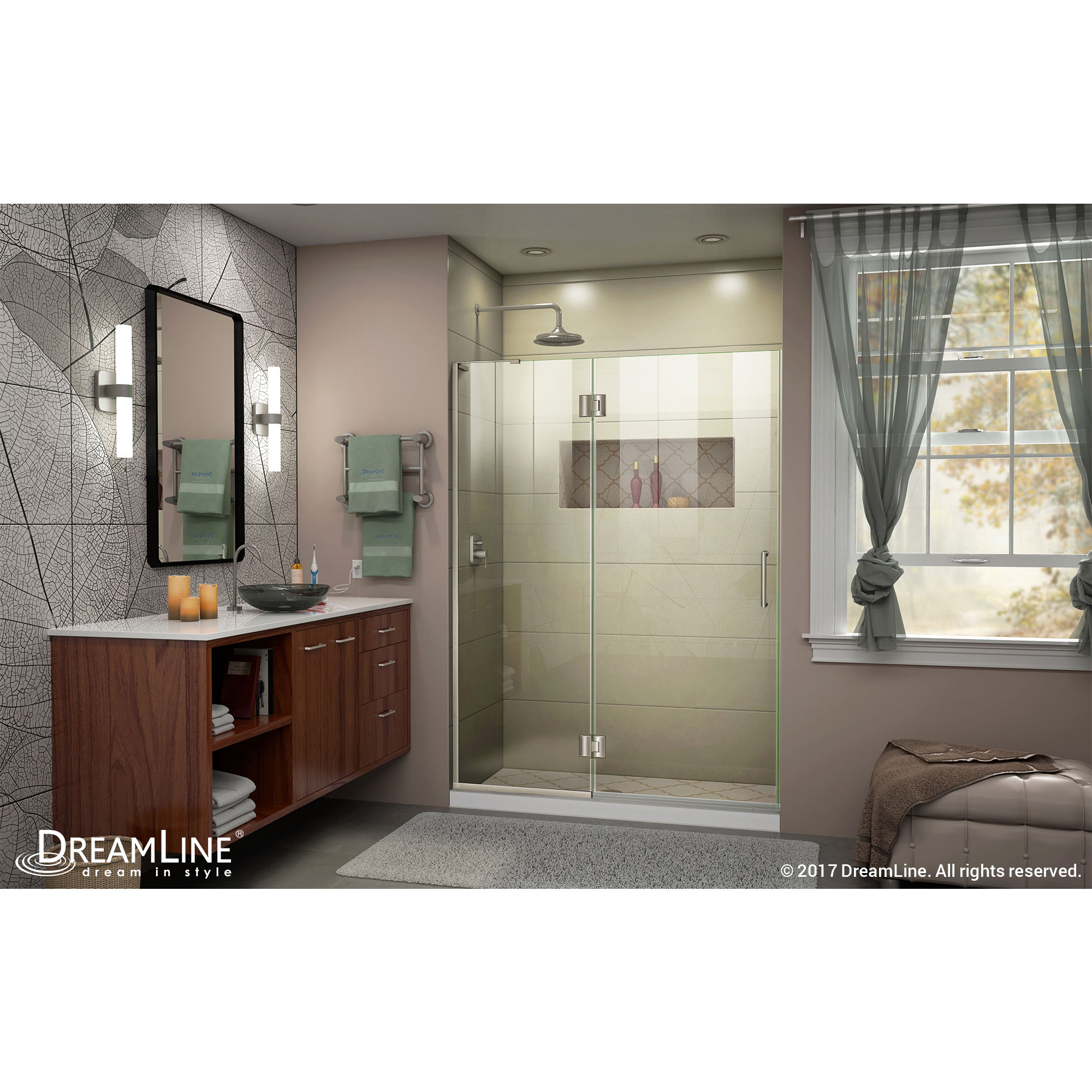 DreamLine Unidoor-X 50 in. W x 72 in. H Frameless Hinged Shower Door in Brushed Nickel