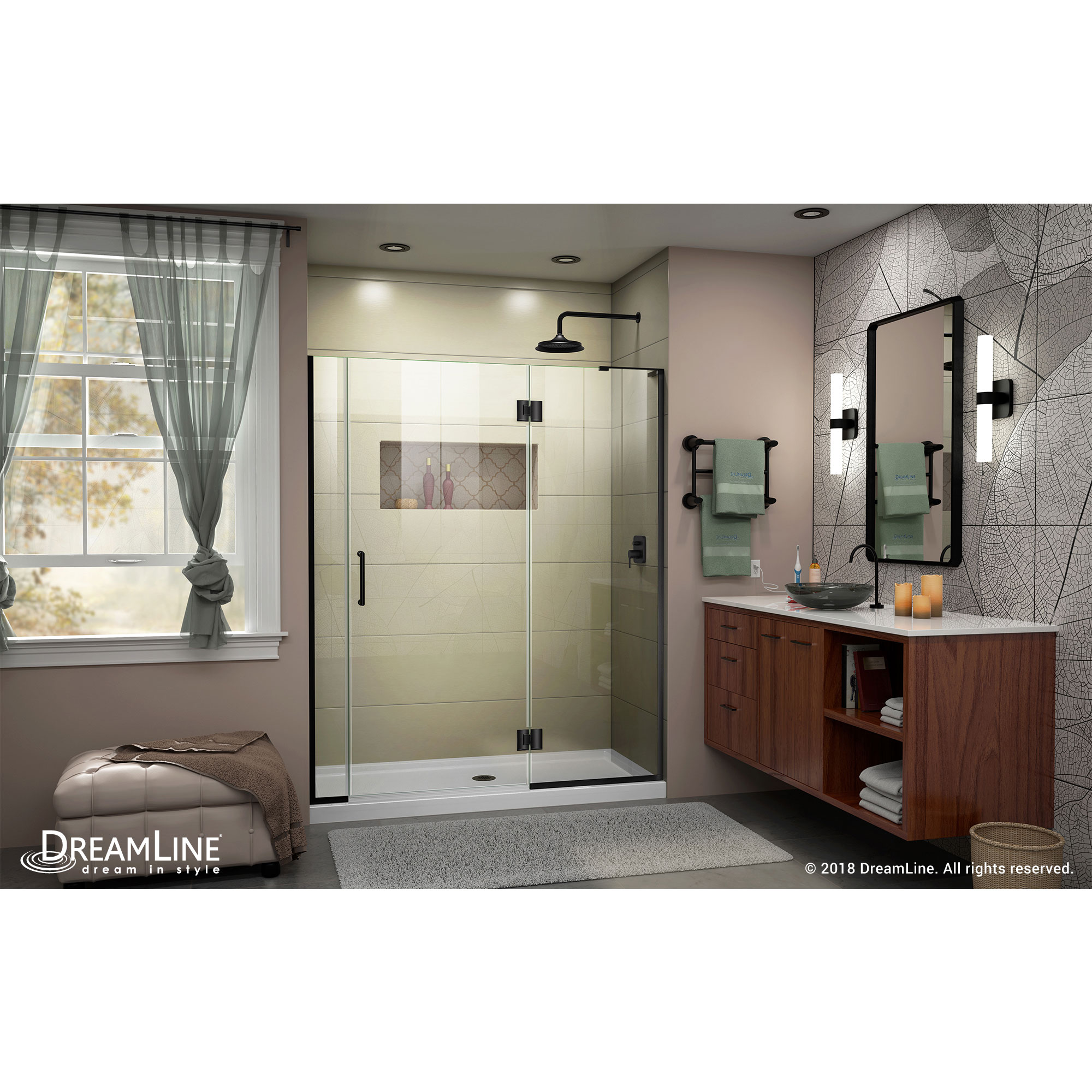 DreamLine Unidoor-X 58-58 1/2 in. W x 72 in. H Frameless Hinged Shower Door in Satin Black