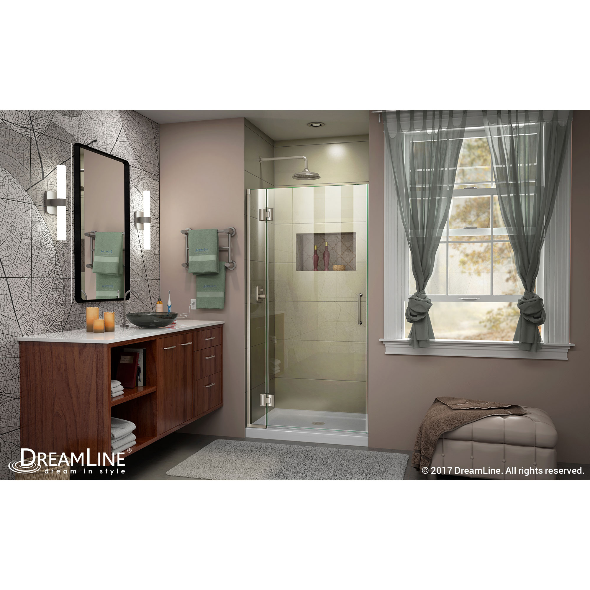 DreamLine Unidoor-X 33 in. W x 72 in. H Frameless Hinged Shower Door in Brushed Nickel