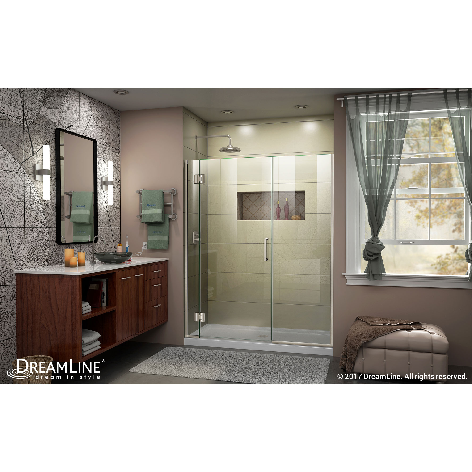 DreamLine Unidoor-X 54 1/2-55 in. W x 72 in. H Frameless Hinged Shower Door in Brushed Nickel