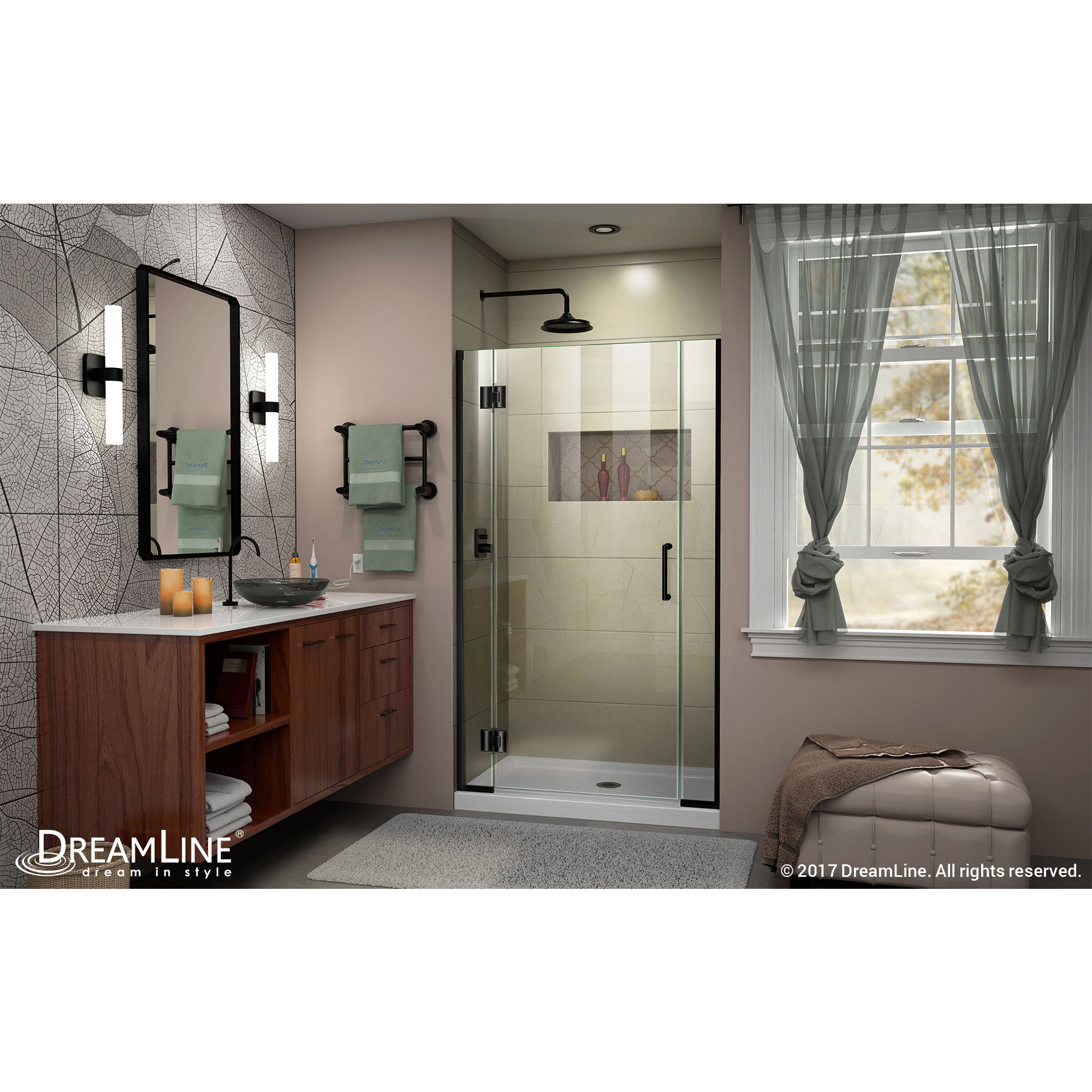 DreamLine Unidoor-X 36-36 1/2 in. W x 72 in. H Frameless Hinged Shower Door in Satin Black
