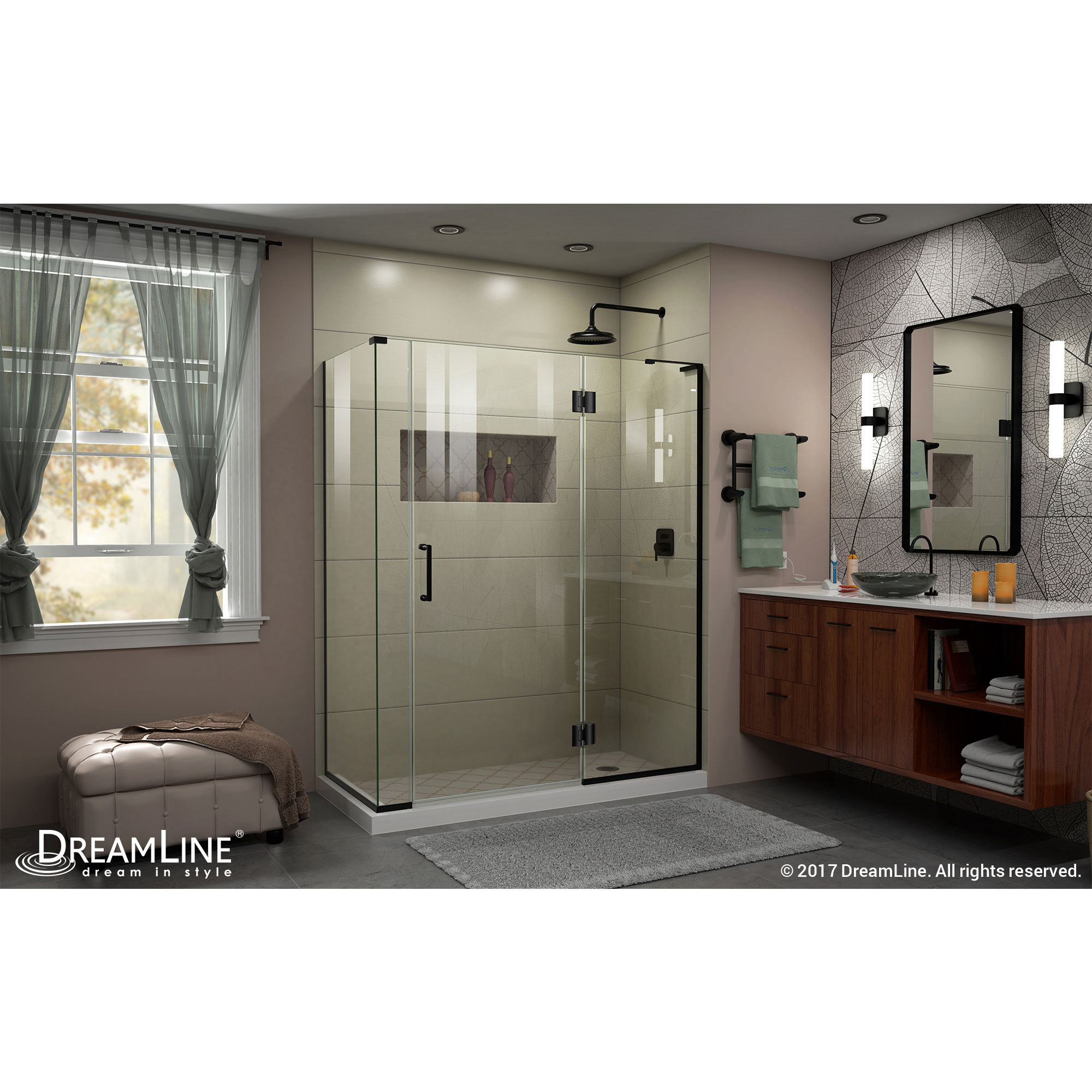 DreamLine Unidoor-X 57 in. W x 30 3/8 in. D x 72 in. H Frameless Hinged Shower Enclosure in Satin Black