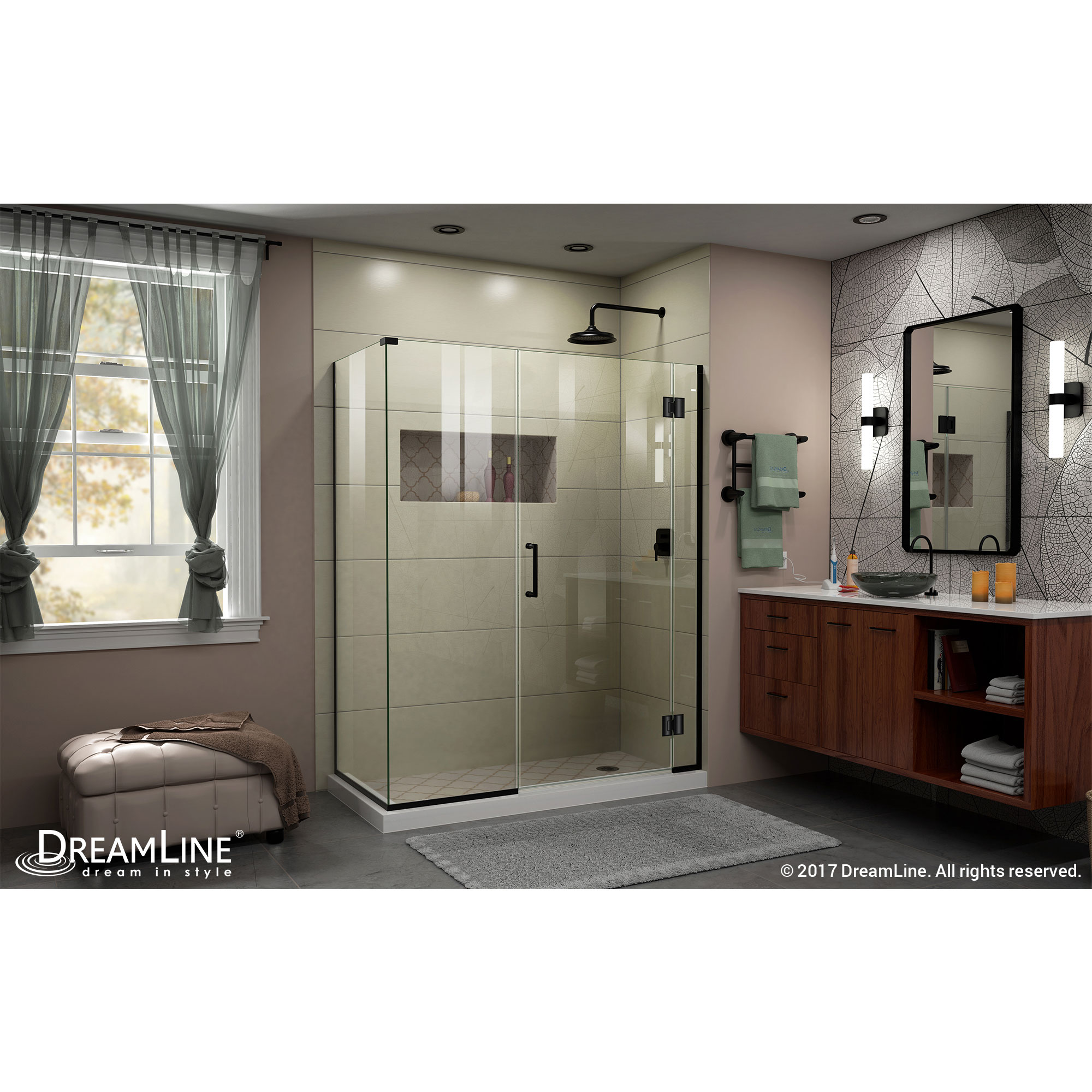 DreamLine Unidoor-X 36 in. W x 34 3/8 in. D x 72 in. H Hinged Shower Enclosure in Satin Black