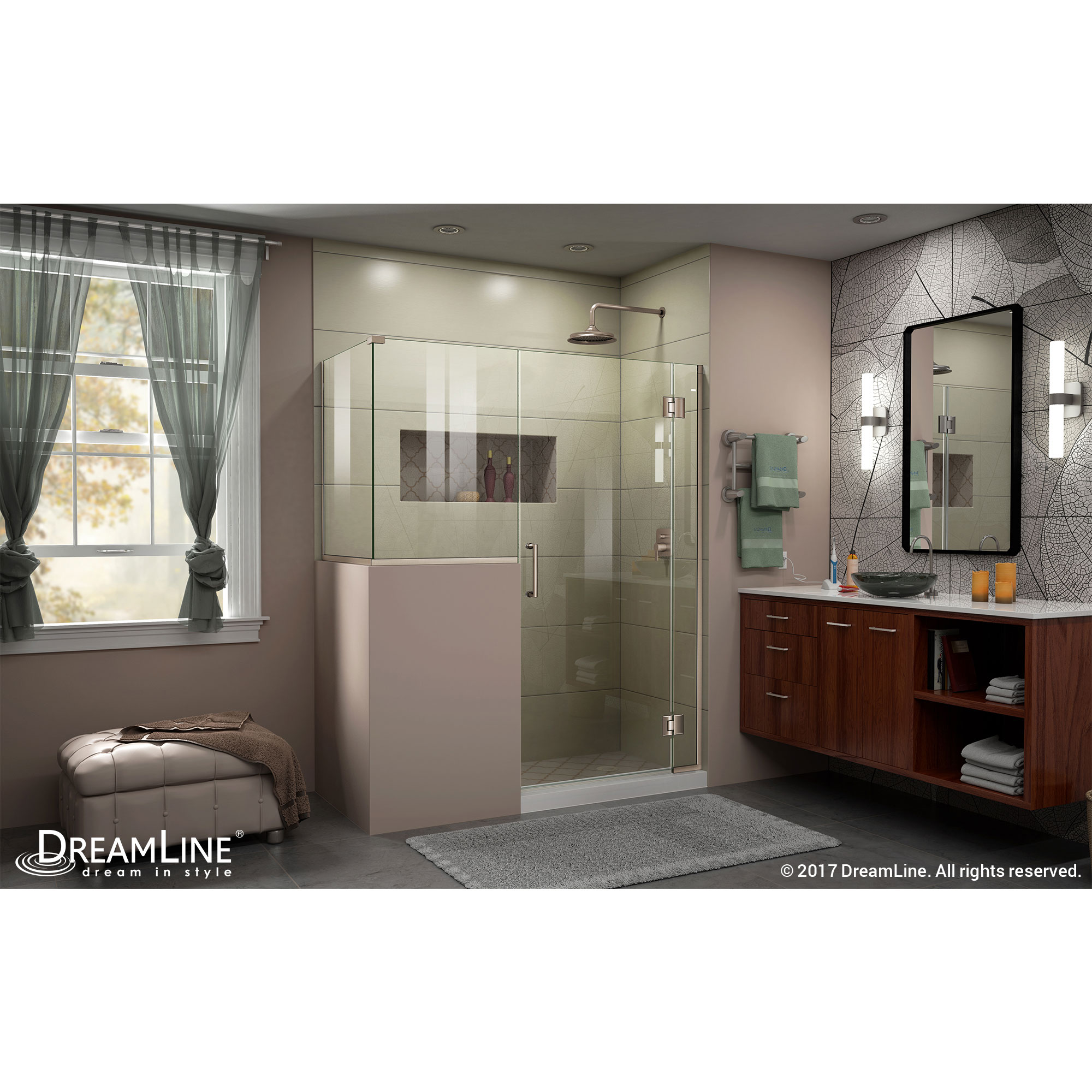 DreamLine Unidoor-X 58 in. W x 36 3/8 in. D x 72 in. H Frameless Hinged Shower Enclosure in Brushed Nickel