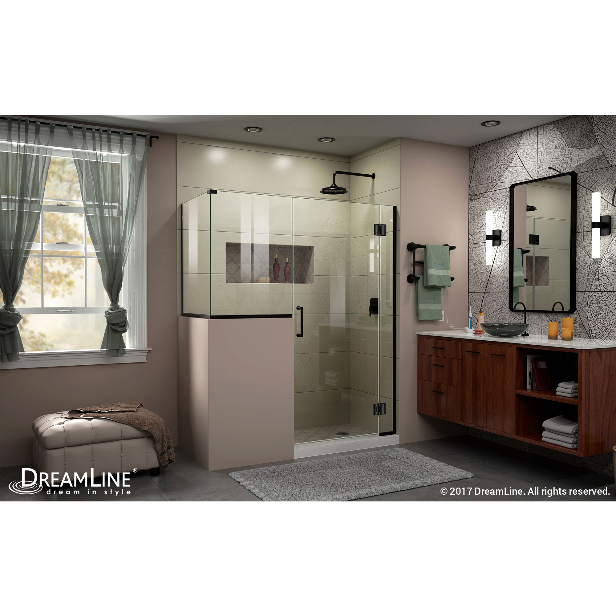 DreamLine Unidoor-X 59 in. W x 36 3/8 in. D x 72 in. H Frameless Hinged Shower Enclosure in Satin Black