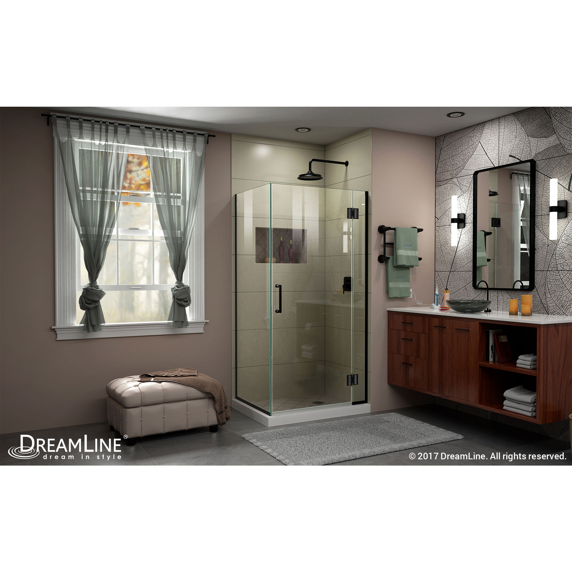 DreamLine Unidoor-X 34 3/8 W x 34 in. D x 72 in. H Frameless Hinged Shower Enclosure in Satin Black